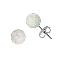 Stainless steel ear stud out of Surgical Steel 316L and PVC with Synthetic opal. Diameter:8mm.