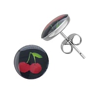 Stainless steel ear stud out of Surgical Steel 316L with Epoxy. Diameter:10mm.  Cherry