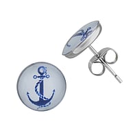 Clous d'oreille en acier inoxydable avec poxy. Diamtre:10mm.  Ancre corde navire bateau boussole