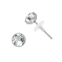 Stainless steel ear stud out of Surgical Steel 316L and PVC with Crystal. Diameter:5mm. Cross-section:0,8mm.