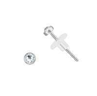 Orecchini in acciaio inox in Metallo chirurgico 316L e PVC con Cristallo. Diametro:3mm. Sezione:0,8mm.