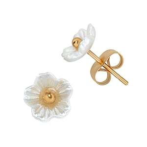 Pendientes de acero inoxidable Acero quirrgico Revestimiento PVD (color oro) Resina Flor