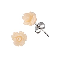 Clous d'oreille en acier inoxydable avec Rsine. Largeur:9mm.  Rose Fleur