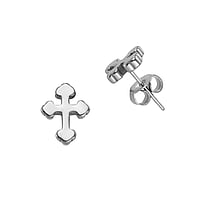 Stainless steel ear stud out of Surgical Steel 316L. Width:8,6mm. Length:11mm. Shiny.  Cross