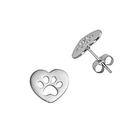 Stainless steel ear stud out of Surgical Steel 316L. Width:12mm. Shiny.  Heart Love Paw