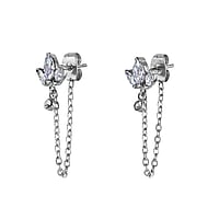 Fashion ear studs out of Surgical Steel 316L with Crystal. Width:8mm. Length:24mm. Stone(s) are fixed in setting.  Leaf Plant pattern Flower