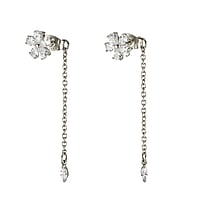 Fashion ear studs out of Surgical Steel 316L with Crystal. Width:8mm. Length:40mm. Stone(s) are fixed in setting. Shiny.  Flower