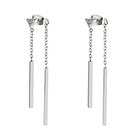 Fashion ear studs out of Surgical Steel 316L with Crystal. Width:5,5mm. Length:50mm. Stone(s) are fixed in setting. Shiny.  Triangle Stripes Grooves Rills Lines