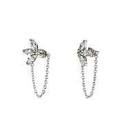 Fashion ear studs out of Surgical Steel 316L with Crystal. Width:9mm. Length:30mm. Stone(s) are fixed in setting. Shiny.  Flower Leaf Plant pattern