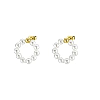 Fashion ear studs out of Surgical Steel 316L with Synthetic Pearls and PVD-coating (gold color). Width:18mm. Diameter:4mm.