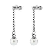 Fashion ear studs out of Surgical Steel 316L with Synthetic Pearls. Diameter:3mm. Width:6mm. Length:34mm.