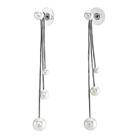 Fashion ear studs out of Stainless Steel and PVC with Synthetic Pearls. Length:70mm. Diameter:4/6/8mm.