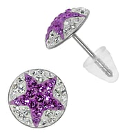 Stainless steel ear stud out of Surgical Steel 316L and PVC with Crystal. Diameter:10mm.  Star