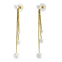 Pendientes fashion de Acero fino y PVC con Revestimiento PVD (color oro) y Perla sinttica. Longitud:70mm. Dimetro:4/6/8mm.