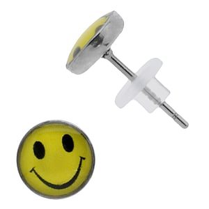 Stainless steel ear stud Surgical Steel 316L PVC Epoxy Smiley Smilie Smily