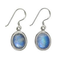 Silver earrings with stones with Blue moonstone. Width:11mm. Length:13mm.