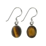 Silver earrings with stones with Tigers eye. Length:11mm.