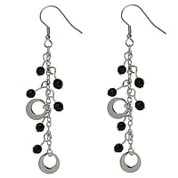 Fashion dangle earrings out of Surgical Steel 316L and PVC. Length:55mm.