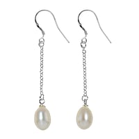 Silver earrings with pearls with Fresh water pearl. Length:35mm.  Drop drop-shape waterdrop