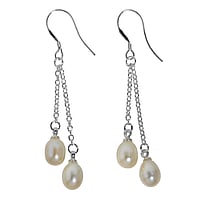 Silver earrings with pearls with Fresh water pearl. Length:35mm.  Drop drop-shape waterdrop