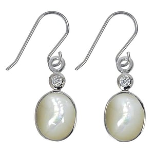 Silver earrings with stones Silver 925 rhodanized Mother of Pearl Crystal