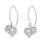 Silver earrings with pearls with Fresh water pearl. Width:17mm.  Heart Love