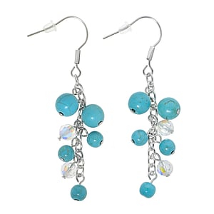 Fashion dangle earrings Surgical Steel 316L Turquoise Crystal PVC