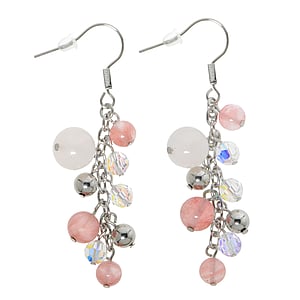 Fashion dangle earrings Surgical Steel 316L Crystal Rose quartz PVC