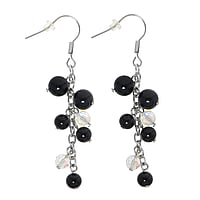 Pendientes fashion de Acero quirrgico y PVC con Onix negro y Cristal. Longitud:45mm.