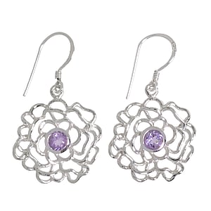 Silver earrings with stones Silver 925 Amethyst Flower Rose