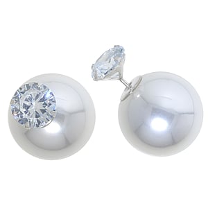 Silver ear studs Silver 925 Synthetic Pearls zirconia
