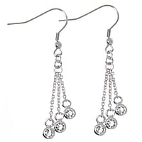 Fashion dangle earrings out of Rhodium plated brass with zirconia. Length:38mm.