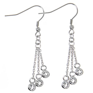 Fashion dangle earrings Rhodium plated brass zirconia