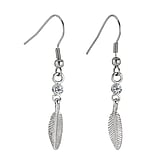 Fashion dangle earrings Rhodium plated brass Crystal Feather