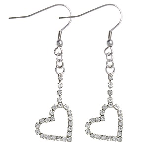 Fashion dangle earrings Rhodium plated brass Crystal Heart Love