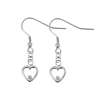 Fashion dangle earrings out of Rhodium plated brass with Crystal. Length:20mm.  Heart Love