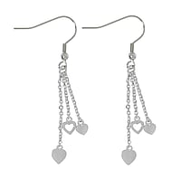 Fashion dangle earrings out of Rhodium plated brass. Length:41mm.  Heart Love