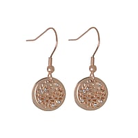 Fashion dangle earrings out of Surgical Steel 316L with Crystal and PVD-coating (gold color). Diameter:14mm. Shiny.  Leaf Plant pattern