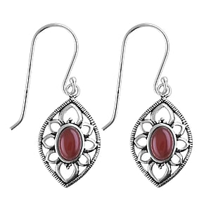 Silver earrings with stones Silver 925 Red Onyx Flower