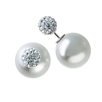 Silver ear studs with Synthetic Pearls and Crystal. Diameter:16/8mm.
