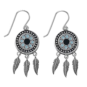 Silver earrings Silver 925 Epoxy Feather