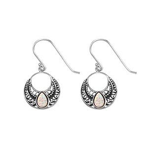 Silver earrings with stones Synthetic opal Silver 925 Drop drop-shape waterdrop Tribal_pattern