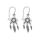 Silver earrings with stones Synthetic opal Silver 925 Feather Flower