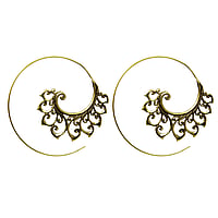 Fashion dangle earrings out of Brass. Diameter:61mm.  Tribal pattern Spiral Leaf Plant pattern