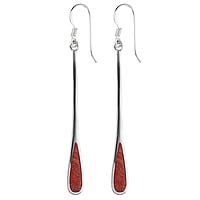 Silver earrings with Precious coral. Width:5mm. Length:45mm.  Drop drop-shape waterdrop