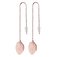 Fashion dangle earrings out of Surgical Steel 316L with PVD-coating (gold color). Length:65mm. Width:10mm.  Leaf Plant pattern