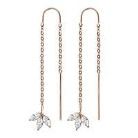 Fashion dangle earrings out of Surgical Steel 316L with PVD-coating (gold color) and Crystal. Width:9mm. Length:38mm. Stone(s) are fixed in setting.  Leaf Plant pattern