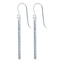 Silver earrings with Crystal. Width:2mm. Length:30mm.  Stripes Grooves Rills Lines