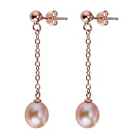 Silver earrings with pearls with PVD-coating (gold color) and Fresh water pearl. Width:8mm. Length:35mm.