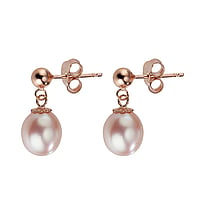 Orecchini d'argento pendenti con Rivestimento PVD (colore oro) e Perle di acqua dolce. Larghezza:8mm.